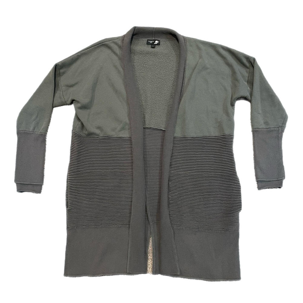 Fundamental Coast Flipside Fleece Slate Grey Ribbed Athleisure Wrap Cardigan L